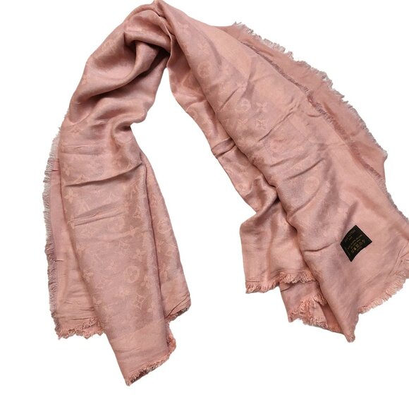 LOUIS VUITTON LV Vintage Iridescent Blush Pink Silk Wool Scarf Shawl Wrap - Picture 2 of 11